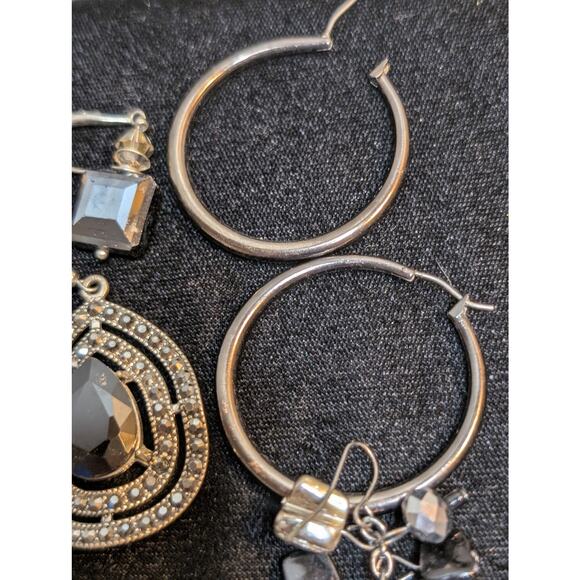 Lot of Ten Pair Silver Tone Black Theme Pierced Earrings - Picture 12 of 12